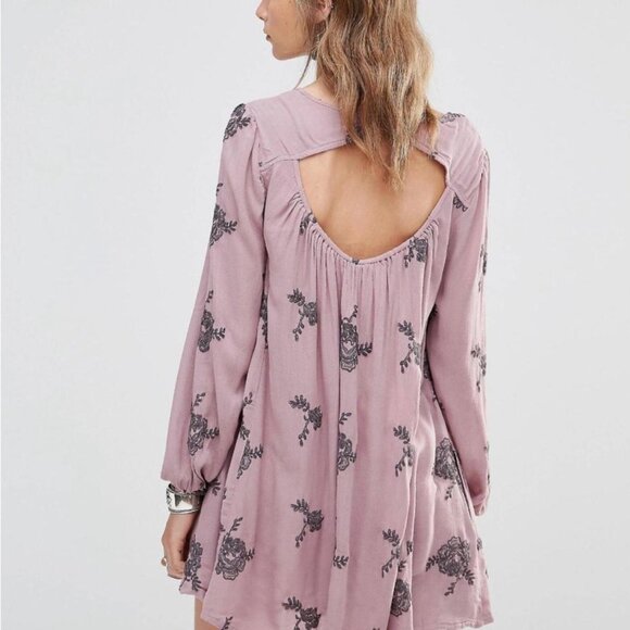 Free People "Emma" Embroidered Swing Dress Elderberry - Size L - Picture 6 of 6
